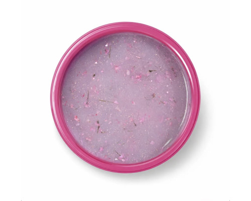 Pink Flower gel Nude 30g №11 - молочна основа, рожеві квіти та сяючі білі пластівці