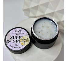 Pink Super Gel Flowers in Milk №01, 15g - молочний гель з жовтими сухоцвітами