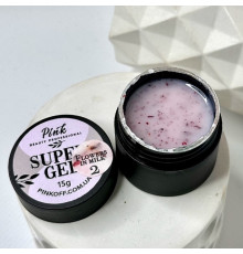 Pink Super Gel Flowers in Milk №02, 15g - молочно рожевий гель з рожевими сухоцвітами