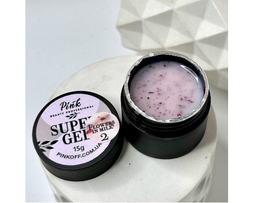 Pink Super Gel Flowers in Milk №2, 15g - молочно рожевий гель з рожевими сухоцвітами