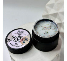 Pink Super Gel Flowers in Milk №03, 15g - молочний гель з різнобарвними сухоцвітами