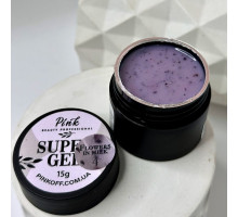Pink Super Gel Flowers in Milk №04, 15g - фіолетовий гель з фіолетовими сухоцвітами