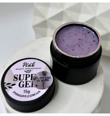 Pink Super Gel Flowers in Milk №04, 15g - фіолетовий гель з фіолетовими сухоцвітами