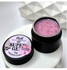 Pink Super Gel Flowers in Milk №05, 15g - рожевий гель з рожевими сухоцвітами