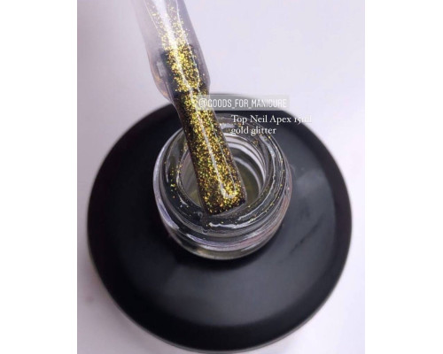 NailApex Top Gold Glitter топ без липкого шару з золотим глітером, 15мл
