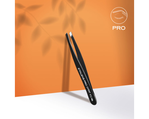 Пінцет для брів Staleks Pro Expert 11 Type 4b (вузькі скошені кромки), чорний