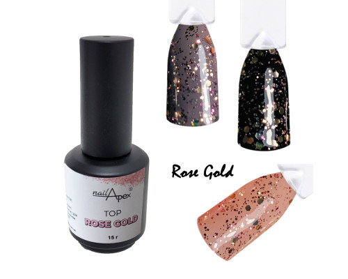 NailApex Top Rose Gold, 15 грам з пластівцями рожевого золота