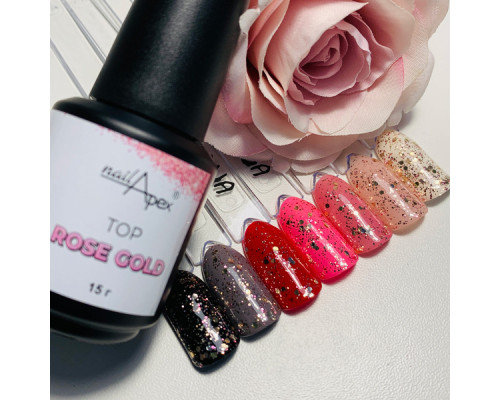 NailApex Top Rose Gold, 15 грам з пластівцями рожевого золота